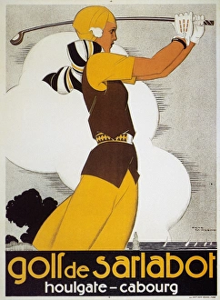 Woman golfer featured on a French tourist poster for the Brittany resort area, c1930, by Rene Vincent Woman golfer featured on a French tourist poster for the Brittany resort area, c1930, by Rene Vincent