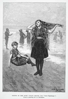WOMEN'S FASHION, 1886. Bathers at Ocean Grove, New Jersey WOMEN'S FASHION, 1886. Bathers at Ocean Grove, New Jersey