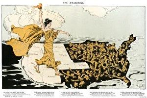WOMEN'S SUFFRAGE, 1915. The Awakening. American cartoon, 1915, by Henry Mayer WOMEN'S SUFFRAGE, 1915. The Awakening. American cartoon, 1915, by Henry Mayer