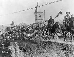 WORLD WAR I: AMERICAN TROOPS, c1917. American soldiers cross a bridge in Europe. Photograph WORLD WAR I: AMERICAN TROOPS, c1917. American soldiers cross a bridge in Europe. Photograph