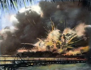 World War II Prints: Pearl Harbor Print: USS Shaw Explosion