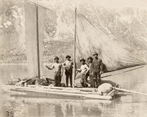 YUKON TERRITORY, c1897. The mer-maid outfit. Miners on a small boat in the Yukon Territory YUKON TERRITORY, c1897. The mer-maid outfit. Miners on a small boat in the Yukon Territory