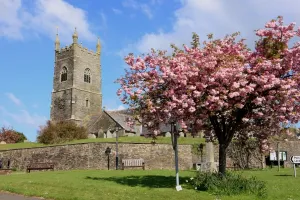 Prints of The village green at Pelynt nr Looe Cornwall on spring day Looe Prints: Pelynt Village Green Print, Cornwall
