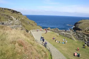 Cornwall Prints: Tintagel Castle Print: Summer Visitors on North Cornish Coast