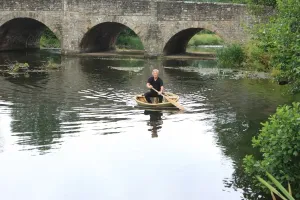 Prints of Peter Faulkner who builds Coracles on the river at Leintwardine Shropshire Corracle Prints: Coracle Builder at Leintwardine Print
