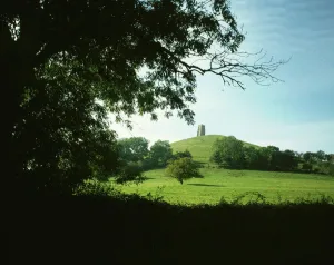 King Arthur Prints: Glastonbury Tor Print: Panoramic View of Somerset Town