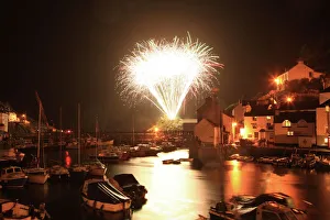 Prints of Fireworks at Polperro the fishing village in Cornwall Images Dated: Polperro Fireworks Print, Cornwall