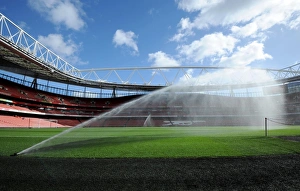 Emirates Stadium pitch is watered before the match. Arsenal 2:0 Everton Emirates Stadium pitch is watered before the match. Arsenal 2:0 Everton