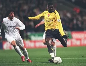 Images Dated 15th February 2007: Emmanuel Adebayor breaks past Bolton defender Ivan Campo to score the 1st Arsenal goal