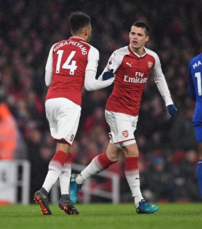 Granit Xhaka and Pierre-Emerick Aubameyang (Arsenal). Arsenal 5:1 Everton. Premier League Granit Xhaka and Pierre-Emerick Aubameyang (Arsenal). Arsenal 5:1 Everton. Premier League