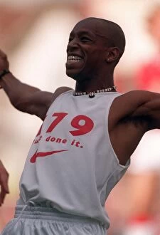 Images Dated 8th April 2005: Ian Wright celebrates breaking the Arsenal goalscoring record. Arsenal v Bolton
