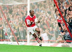 Ian Wright celebrates scoring his 100th goal for Arsenal Ian Wright celebrates scoring his 100th goal for Arsenal