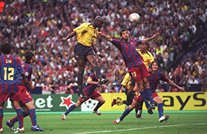 Sol Campbell scores Arsenals goal under pressure from Oleguer (Barcelona) Sol Campbell scores Arsenals goal under pressure from Oleguer (Barcelona)