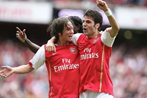 Tomas Rosicky celebrates scoring Arsenals 1st goal with Cesc Fabregas Tomas Rosicky celebrates scoring Arsenals 1st goal with Cesc Fabregas