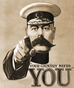 Print of Lord Kitchener recruitment poster from 1914