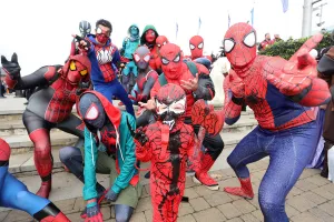 4 year old Carnage takes on Spiderman at MCM London Comic Con, Excel, London 4 year old Carnage takes on Spiderman at MCM London Comic Con, Excel, London