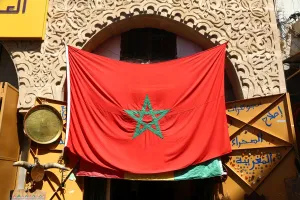 Moroccan flag in the streets of the Medina of Rabat, Morocco Moroccan flag in the streets of the Medina of Rabat, Morocco
