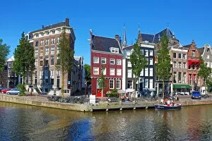 Traditional Dutch houses on the Singel Canal in Amsterdam, Holland
