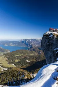 Prints of A viewpoint on the summit of Schafbergspitze overlooking Attersee. The mountain is in Salzburgerland in Austria Map Prints: Schafbergspitze Summit Print, Salzburgerland Austria