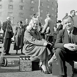 A smiling Diana Dors during filming of Yield to the Night A smiling Diana Dors during filming of Yield to the Night