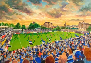 Stadium Art Prints: Recreation Ground Stadium Print - A Detailed Rugby Stadia Scene