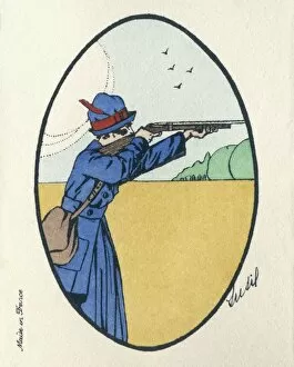 Business card design, woman shooting birds
