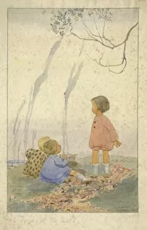 Three children on a hill by Muriel Dawson