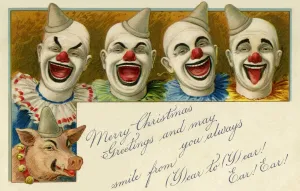 A group of clowns in festive attire
