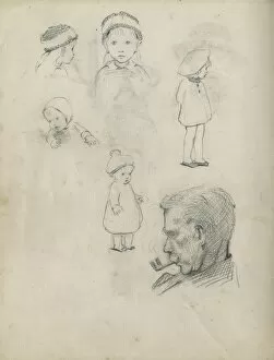 Pencil sketches of man and children
