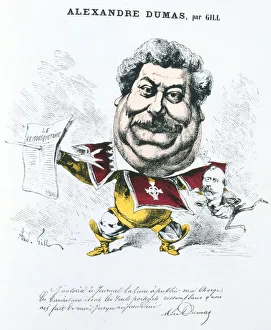 Alexandre Dumas the Elder (1802-1870) French novelst and playwright. Cartoon by Andre Gill Alexandre Dumas the Elder (1802-1870) French novelst and playwright. Cartoon by Andre Gill