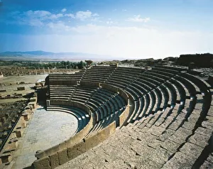 Algeria, Timgad, theatre at Roman colonial town founded by Emperor Trajan around 100 A.D Algeria, Timgad, theatre at Roman colonial town founded by Emperor Trajan around 100 A.D