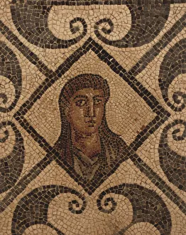 Algeria, Tipasa, Detail of head of an african woman in Mosaic work depicting Berbers in Algeria, Tipasa, Detail of head of an african woman in Mosaic work depicting Berbers in