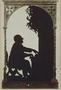 Prints of Austria - 19th century. Composer Anton Bruckner at the organ. Silhouette Austria Prints: Print of Anton Bruckner at the organ in Vienna, Austria