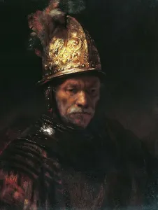 Rembrandt Prints: Print of a Man Wearing a Golden Helmet in an Indoor Setting