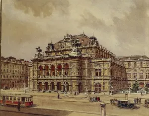Prints of Austria, 20th century. Vienna. The Opera House (State Opera) Opera Prints: High Angle View of Vienna's State Opera House Print