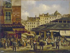 Print of Les Halles and rue de la Tonnellerie