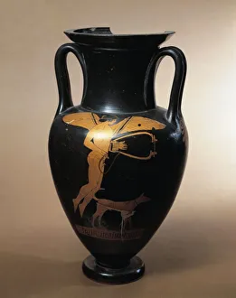 Attic amphora representing winged Eros with lyre and dog at his feet Attic amphora representing winged Eros with lyre and dog at his feet