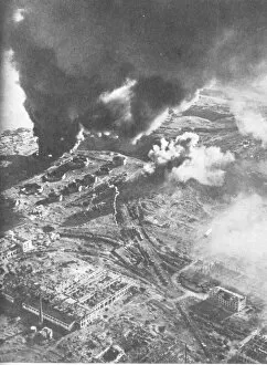 Russia Collection: Battle of Stalingrad - Aerial view of fuel stores on fire. The Battle of Stalingrad between Germany