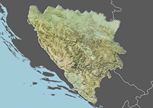 Bosnia and Herzegovina, Relief Map With Border and Mask Bosnia and Herzegovina, Relief Map With Border and Mask