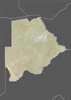 Maps Collection: Botswana, Relief Map With Border and Mask