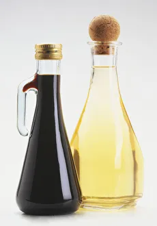 Bottles of balsamic vinegar and champagne vinegar Bottles of balsamic vinegar and champagne vinegar