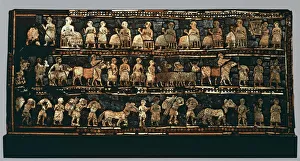 Carved wood standard of Ur, peace side, From Ur, Iraq Carved wood standard of Ur, peace side, From Ur, Iraq