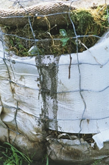 Compost heap surrounded with wire frame, side view Compost heap surrounded with wire frame, side view
