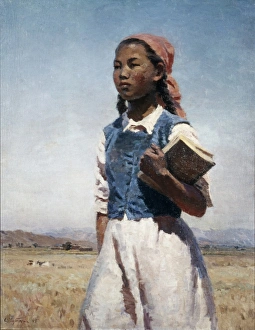 Daughter of soviet kirghizia 1948 painting by semyon chuikov, socialist realism Daughter of soviet kirghizia 1948 painting by semyon chuikov, socialist realism