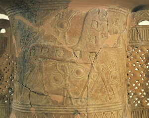 Detail; of powith scenes of Trojan War, detail representing Trojan horse, from Mykonos, Greece Detail; of powith scenes of Trojan War, detail representing Trojan horse, from Mykonos, Greece