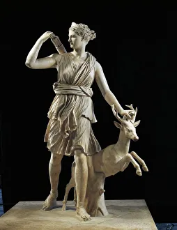 Diana of Versailles, marble statue of Artemis with deer Diana of Versailles, marble statue of Artemis with deer
