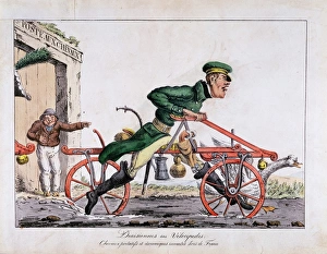 Draisien or Velocipede shown replacing horses in the French post service. Coloured Draisien or Velocipede shown replacing horses in the French post service. Coloured