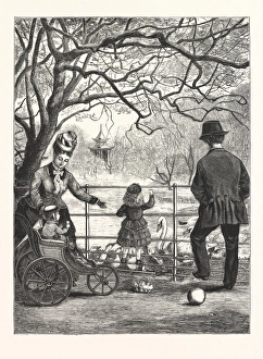 The Easter Holidays: Feeding the Water-Fowl in Victoria Park, London, Engraving 1876