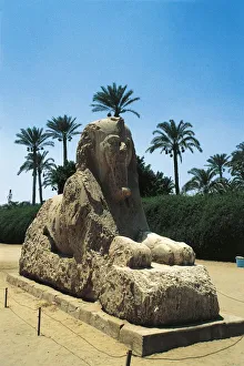 Egypt, Mit Rahina, ancient Memphis, alabaster sphinx Egypt, Mit Rahina, ancient Memphis, alabaster sphinx