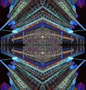 Abstract Visualization Print of Electric Road Reflections in Hong Kong